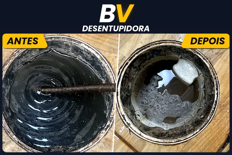 Antes e depois de desentupimento de ralo em Goiânia – BV Desentupidora